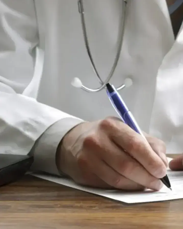 doctor writing on piece of paper
